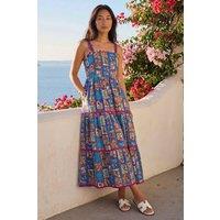 Roman Women's Petite Print Ric Rac Tiered Midi Dress in Navy | Size: 18