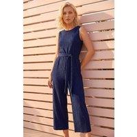 Roman Women's Petite Textured Jumpsuit in Navy | Size: 18