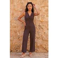 Roman Women's Petite Textured Jumpsuit in Chocolate | Size: 12