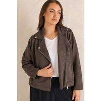 Evans Women's Faux Suede Biker Jacket in Chocolate | Size: 26-28