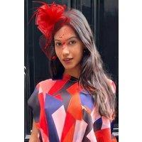 CY Women's Mesh Flower Fascinator with Birdcage Veil in Red