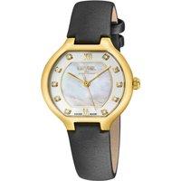 Gevril Women's Lugano Swiss Diamond Watch, MOP Dial, 316L SS IPYG Case, Italian leather in Black