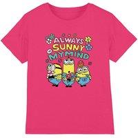 Minions Always Sunny Flowers Kids T-Shirt, Hot Pink in Fuchsia | Size: 5-6 Years