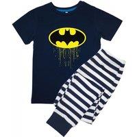 Batman Boy's Logo Drip Short-Sleeved Long Pyjama Set in Navy | Size: 4-5 Years