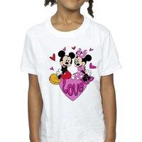 Disney Girl's Love Mickey Mouse & Minnie Mouse Hearts Cotton T-Shirt in White | Size: 7-8 Years