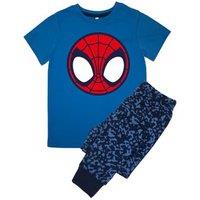 Spider-Man Boy's Hand Camo Short-Sleeved Long Pyjama Set in Blue | Size: 7-8 Years