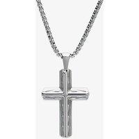 Unique Men's Stainless Steel Patterned Cross Pendant in Silver | Size: 50 cm