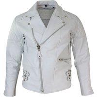 TruClothing Men's Cross Zip Cowhide Padded Biker Jacket in White | Size: Small