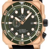 GV2 Men's XO Submarine SS/GREEN Bezel, Green Dial/Black Handmade Italian Leather in Rose Gold