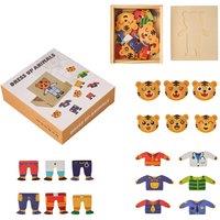 Living and Home Wooden Cartoon Dress-Up Puzzle Set with Storage Box