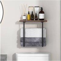Living and Home Metal Wall-Mounted Towel Storage Rack with Wooden Shelf in Black