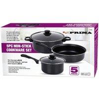 BARGAINS-GALORE 5 Piece Cookware Set With Lids Bakelite Handle Carbon Steel Non Stick in Black