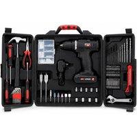 MYLEK 18V Cordless Li-ion Drill & 130 Piece DIY Home Kit With Carry Case in Black