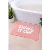 Mooky Mats Shake It Off-Slogan Scalloped Bath Mat in Pink