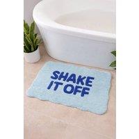 Mooky Mats Shake It Off-Slogan Scalloped Bath Mat in Blue