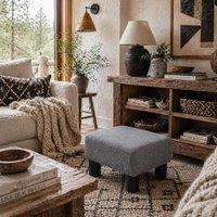 Wyld Haus Nekael Linen Look Grey Footstool Compact Rectangular Stool 4 Plastic