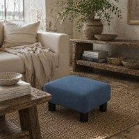 Wyld Haus Fatopa Blue Linen Footstool Compact Rectangular Stool 4 Plastic Feet
