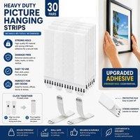 ATEK 30 Pairs Picture Hanging Strips Large, Value Pack Mirrors, Wall dcor - Damage Free Hanging, White