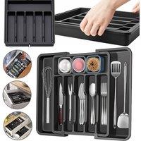 SPETLEK Extendable Cutlery Tray Drawer Organiser Insert in Black | Size: 0.6m2
