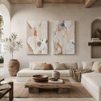 Mafett Mediterranean Abstract Canvas Print Set of 2 Neutral Wall Art in Beige | Size: W24 x H32