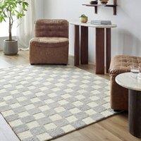 Livabliss Klopp-Hand Tufted Grey Green Beige Wool Checkered Living Bedroom Rug | Size: 150 cm x 230 cm