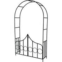 tectake Garden Arch - steel rose arch with gate, 140 x 40 x 240 cm in Green | Size: 1 Pack
