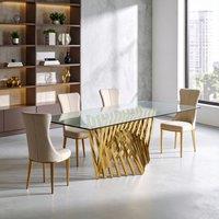 Orsina Arezzo Tempered Glass Top Dining Table With Gold Finish Frame