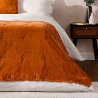 Yard Jaye Fringed Cotton Velvet Bedspread in Burnt Orange