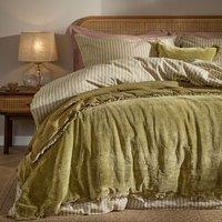 Yard Jaye Fringed Cotton Velvet Bedspread in Green