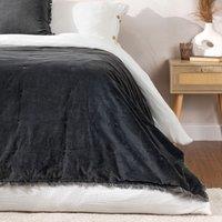 Yard Jaye Fringed Cotton Velvet Bedspread in Dark Blue