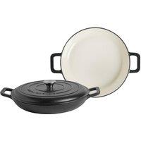 Argon Tableware 2x Shallow Cast Iron Casserole Dishes with Self-Basting Lid 2.3L in Black