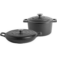 Argon Tableware 2pc Cast Iron Casserole Dish Set with Self-Basting Lids 2.3L & 4.68L in Black