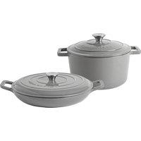 Argon Tableware 2pc Cast Iron Casserole Dish Set with Self-Basting Lids 2.3L & 4.68L in Grey