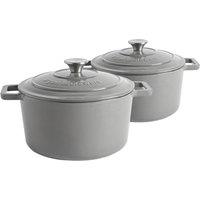 Argon Tableware 2x Round Cast Iron Casserole Dishes with Self-Basting Lid 4.5L in Grey