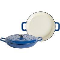 Argon Tableware 2x Shallow Cast Iron Casserole Dishes with Self-Basting Lid 2.3L in Blue