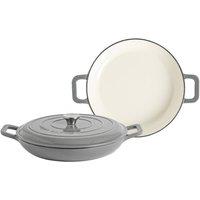 Argon Tableware 2x Shallow Cast Iron Casserole Dishes with Self-Basting Lid 2.3L in Grey