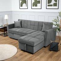 Bravich LTD Milo Corner Sofa Bed with Storage - Velvet Sofa Bed & Pull Out Bed in Grey
