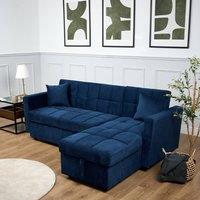 Bravich LTD Milo Corner Sofa Bed with Storage - Velvet Sofa Bed & Pull Out Bed in Blue