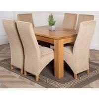 Thats Furniture Dakot 127 x 82cm Oak Small Dining Table & 6 Lola Fabric Chairs in Beige | Size: 127 x 82 cm