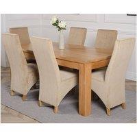 Thats Furniture Dakot 182 x 92cm Oak Large Dining Table & 6 Lola Fabric Chairs in Beige | Size: 182 x 92 cm