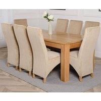 Thats Furniture Dakot 182 x 92cm Oak Large Dining Table & 8 Lola Fabric Chairs in Beige | Size: 182 x 92 cm