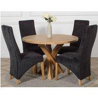Thats Furniture Oregon Round Oak Dining Table & 4 Lola Fabric Chairs in Black