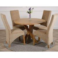 Thats Furniture Oregon Round Oak Dining Table & 4 Lola Fabric Chairs in Beige