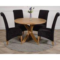 Thats Furniture Oregon Round Oak Dining Table & 4 Montana Fabric Chairs in Black