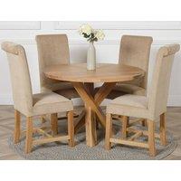Thats Furniture Oregon Round Oak Dining Table & 4 Washington Fabric Chairs in Beige