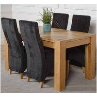 Thats Furniture Kuba 150 x 85 cm Chunky Medium Oak Dining Table & 4 Lola Fabric Chairs in Black