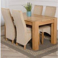 Thats Furniture Kuba 150 x 85 cm Chunky Medium Oak Dining Table & 4 Lola Fabric Chairs in Beige
