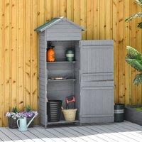 OUTSUNNY Wood Garden Storage Shed Tool Cabinet w/ Roof in Mid Grey