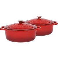 Argon Tableware 2x Oval Cast Iron Casserole Dishes with Self Basting Lid - 4.68L in Red