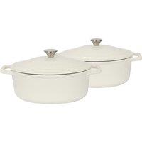 Argon Tableware 2x Oval Cast Iron Casserole Dishes with Self Basting Lid - 4.68L in Off-White